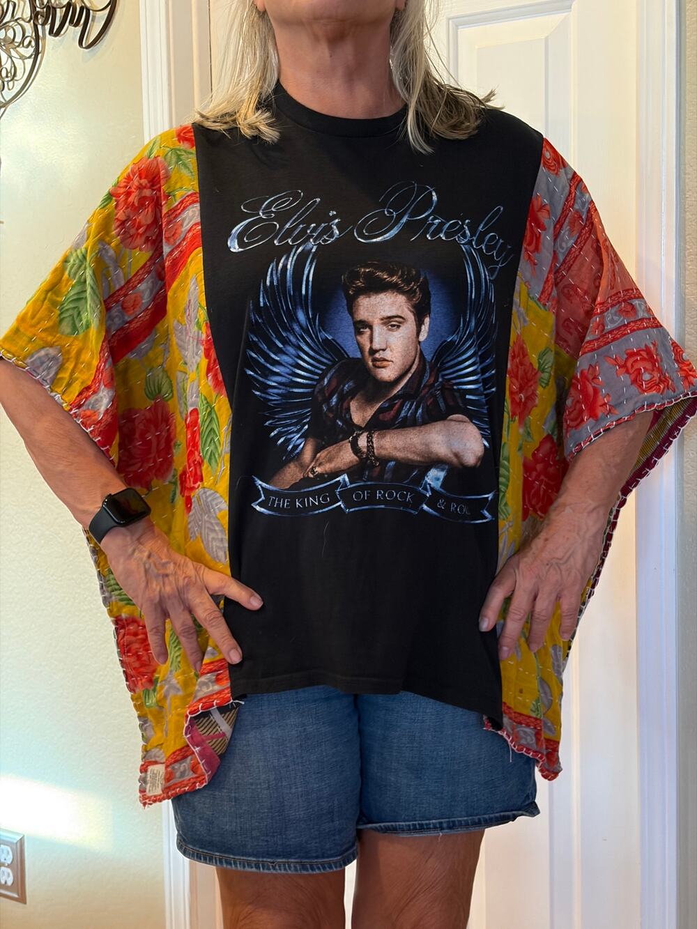 Elvis Presley Upcycled Kantha Tunic Top Shirt OS Handmade Boho